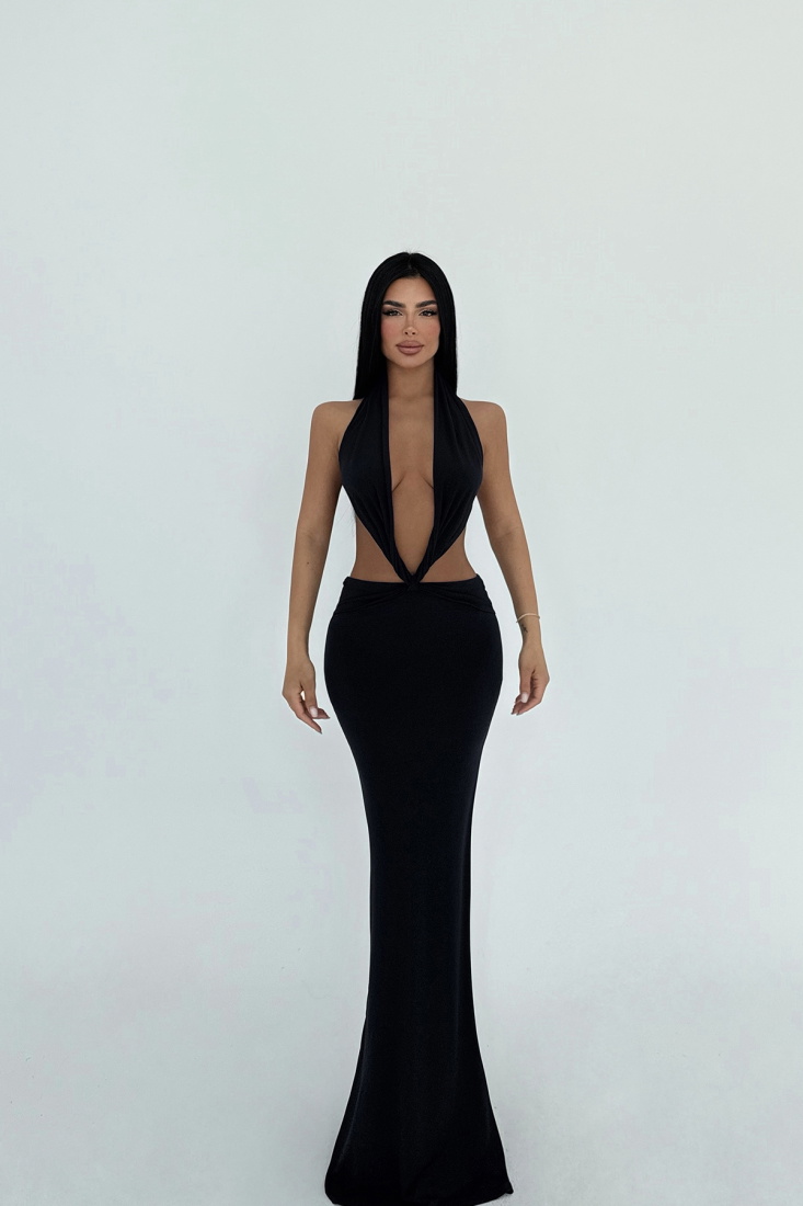 Siyah Dorothy Uzun Elbise ATE-2514 - EYYO