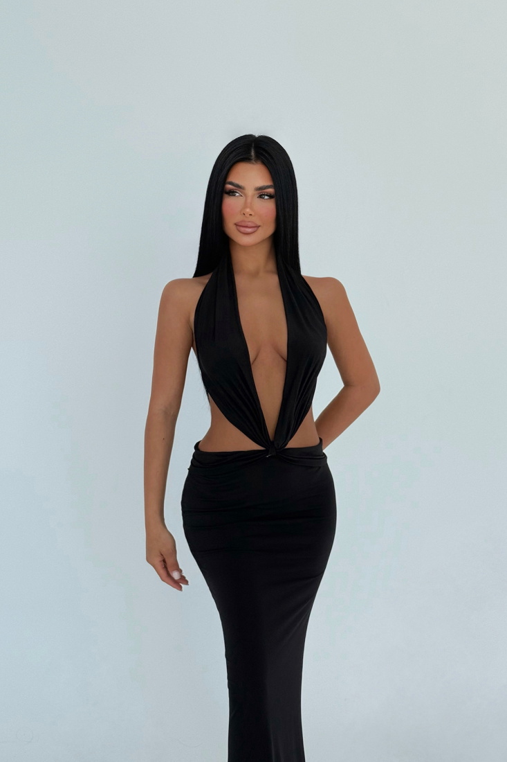 Siyah Dorothy Uzun Elbise ATE-2514 - EYYO