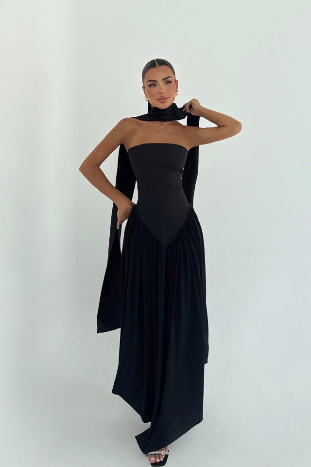 Siyah Bağlamalı Elbise ATE-3502 