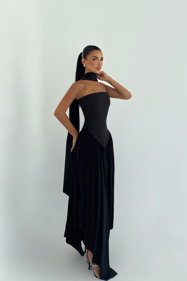 Siyah Bağlamalı Elbise ATE-3502 - 2