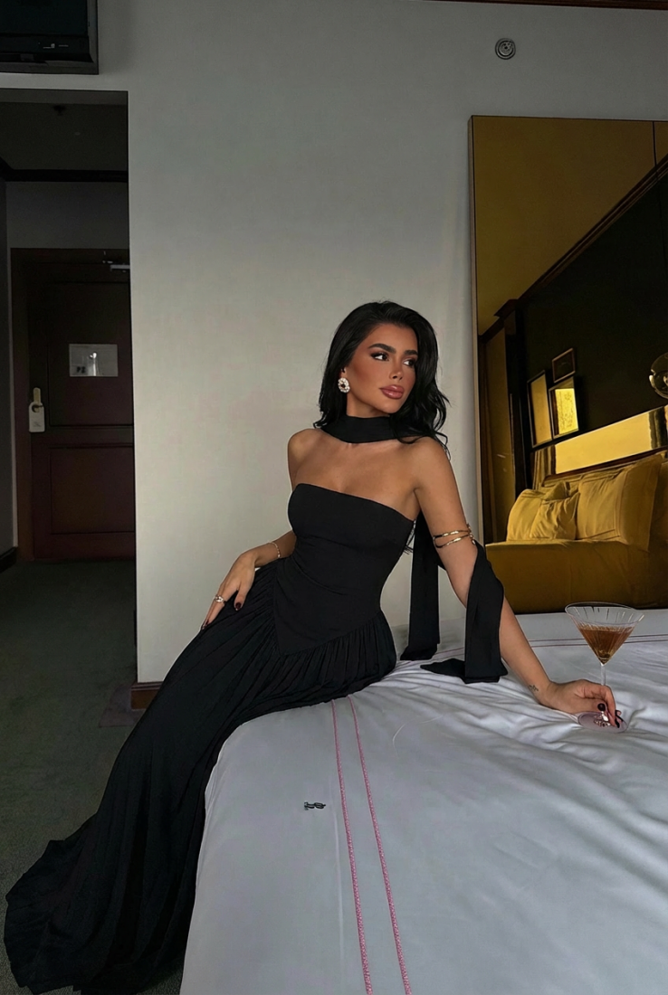 Siyah Sinatra Uzun Elbise ATE-3502 - EYYO