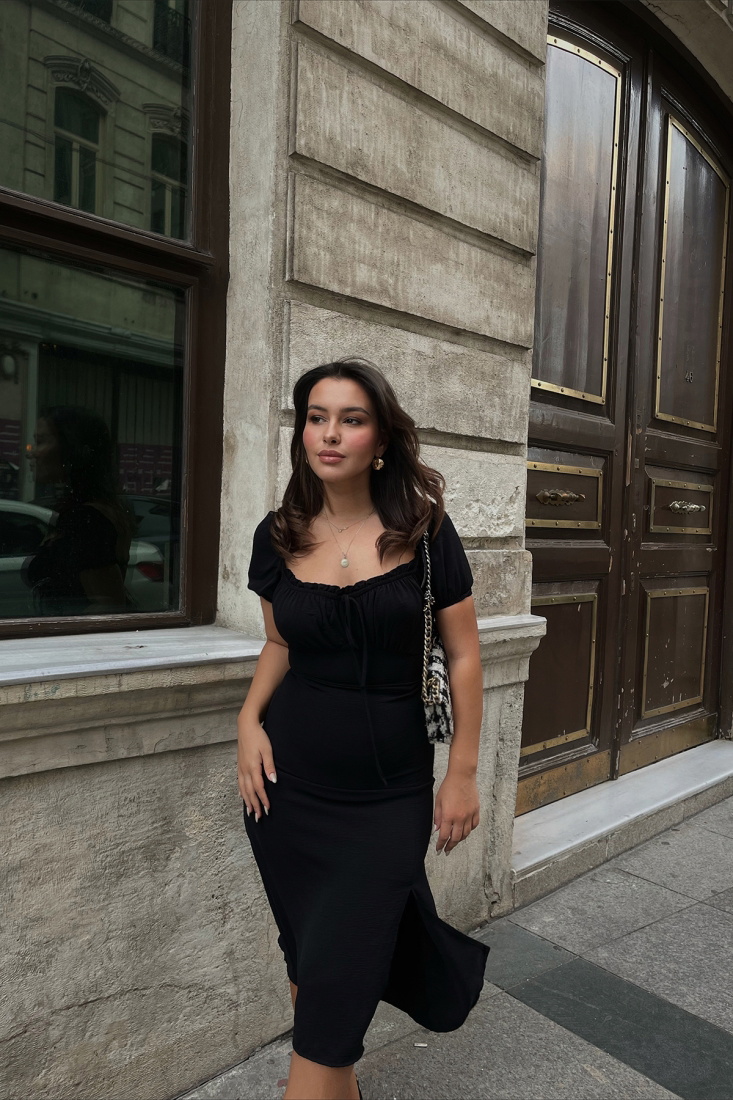 Siyah Bağlamalı Elbise ATE2043 - ELEY