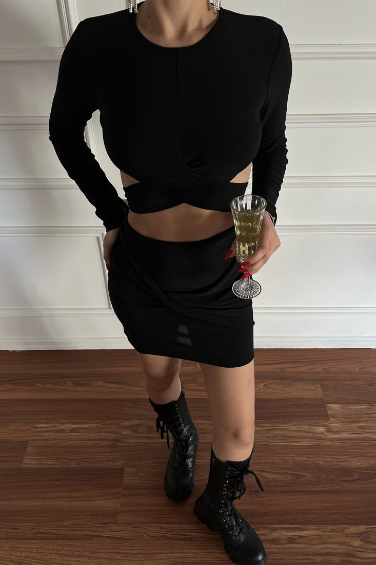 Siyah Bağlamalı Etekli Takım ATE3474 - ETİKA