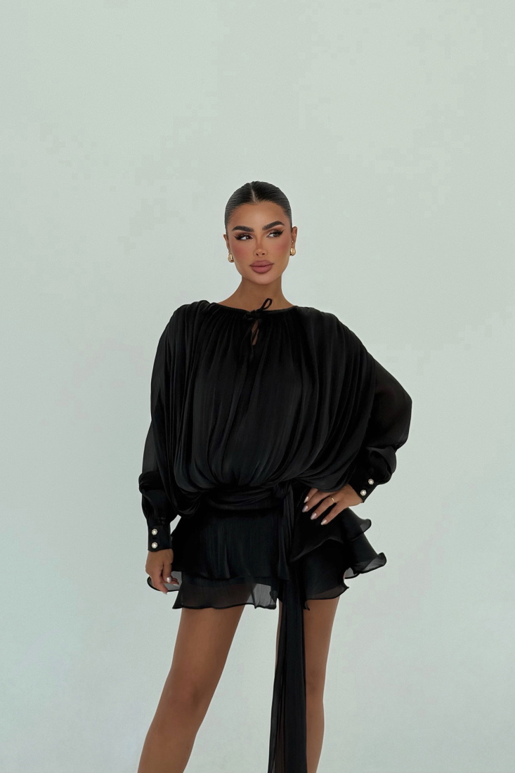 Siyah Salerno Mini Elbise ATE-2935 - EYYO