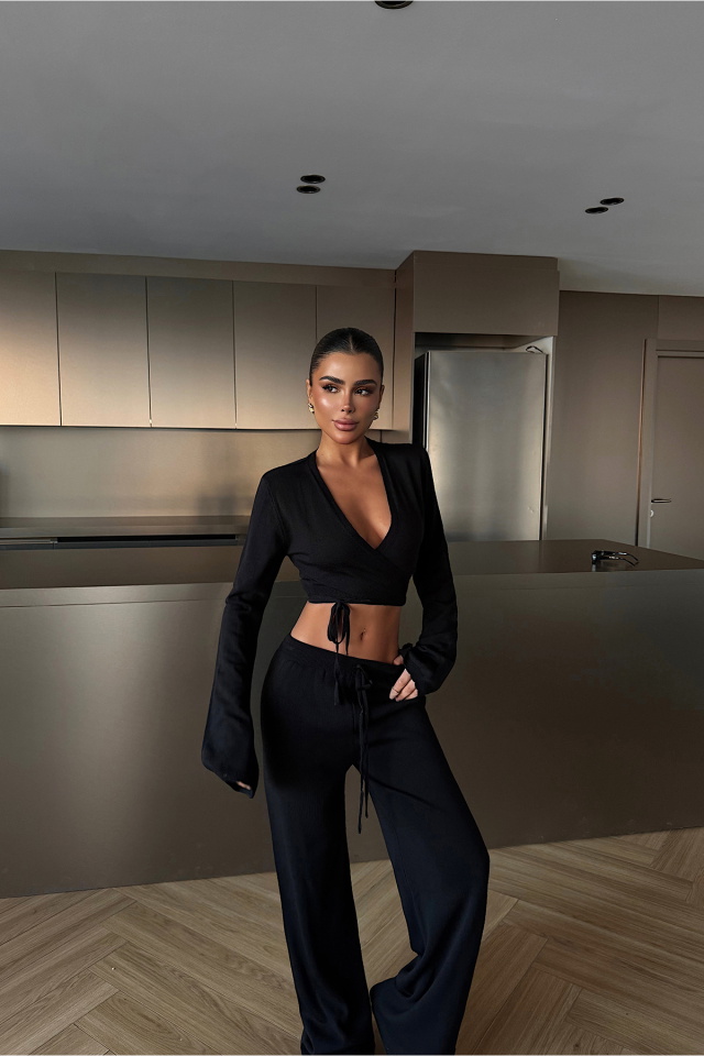 Siyah Lucienne triko takım ATE-4632 -
