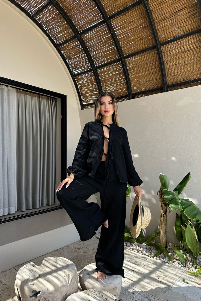 Siyah Bağlamalı Pantolonlu Takım ATE7528 - 5