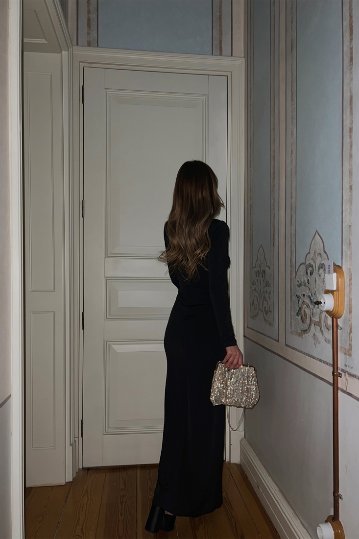 Siyah Bağlamalı Pencere Detay Elbise ATE3675 - EYYO