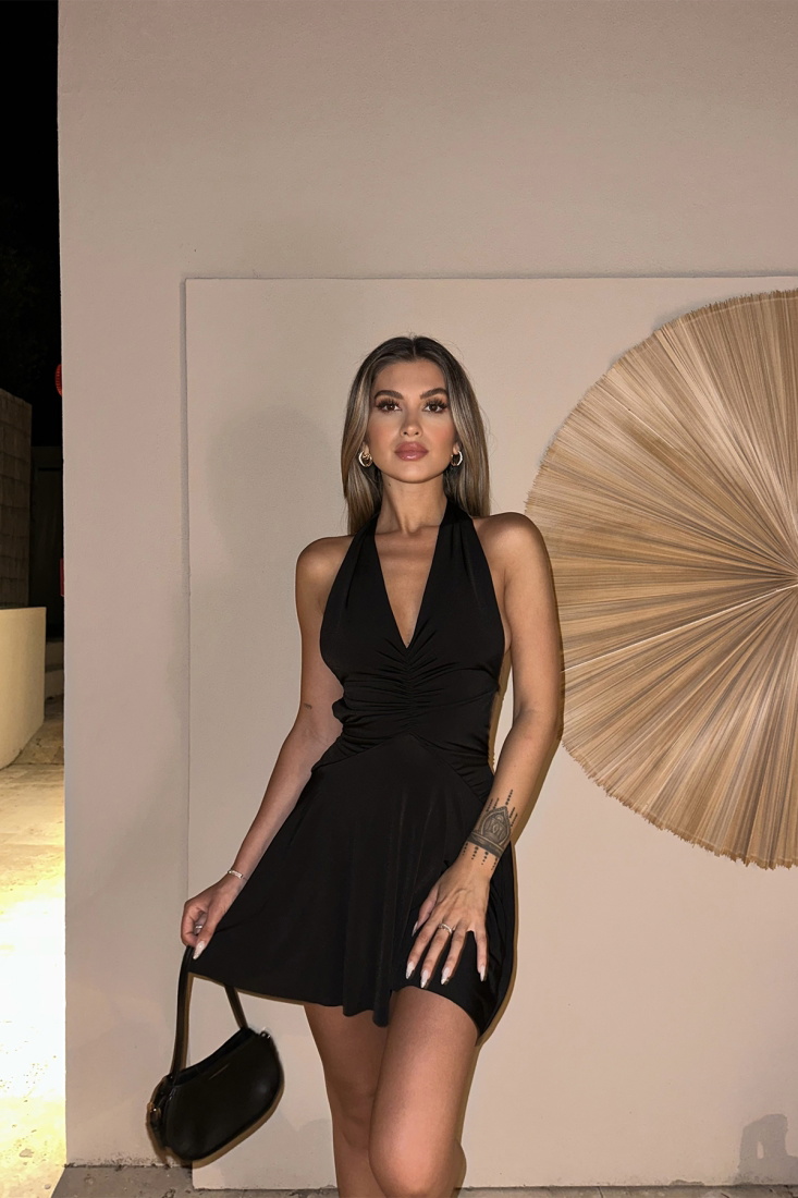 Siyah Bağlamalı Sırt Detay Elbise ATEL2059 - EYYO