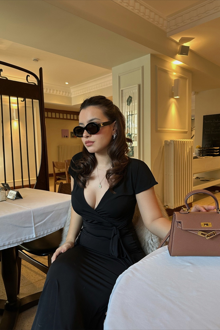 Siyah Bağlamalı Uzun Elbise ATE5041 - EYYO