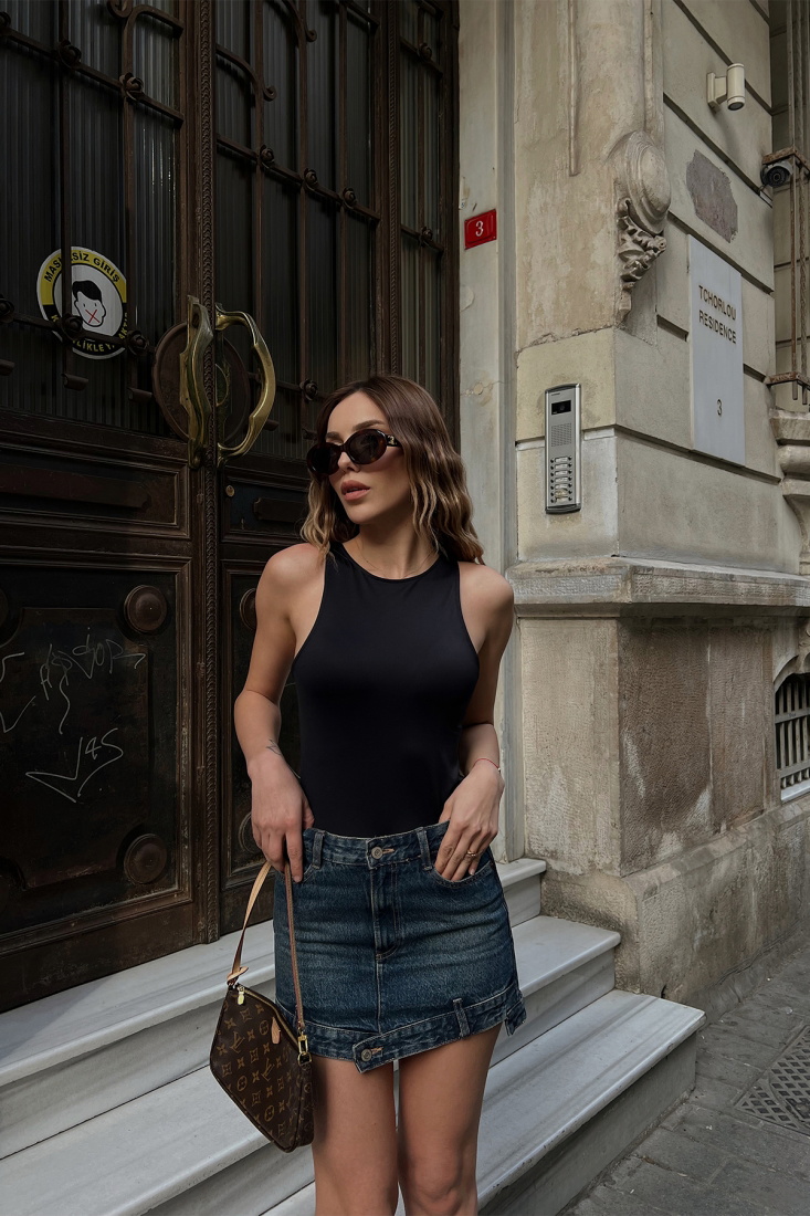 Siyah Basic Bodysuit ATE4453 - ZECHKA