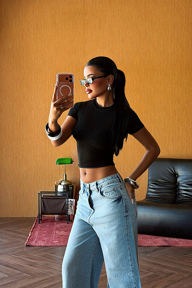 Siyah Basic Crop Top -