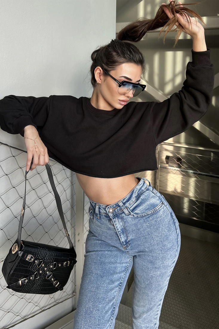 Siyah Basic Crop Top ATE3080 - EYYO