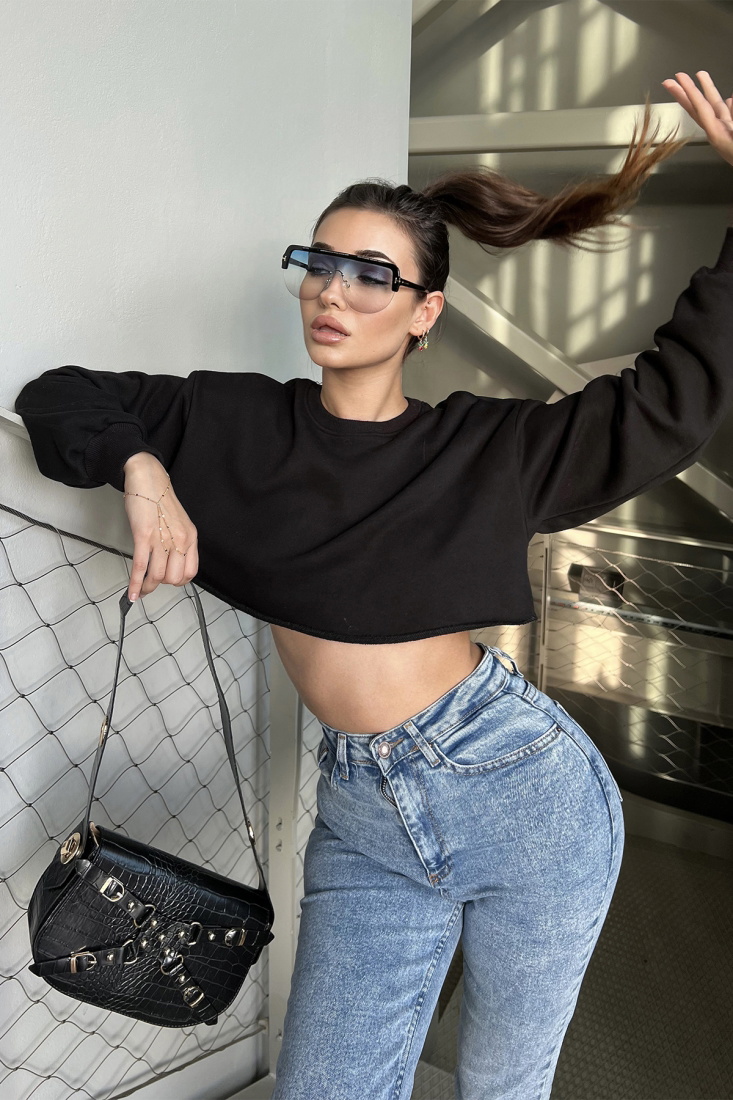 Siyah Basic Crop Top ATE3080 - EYYO