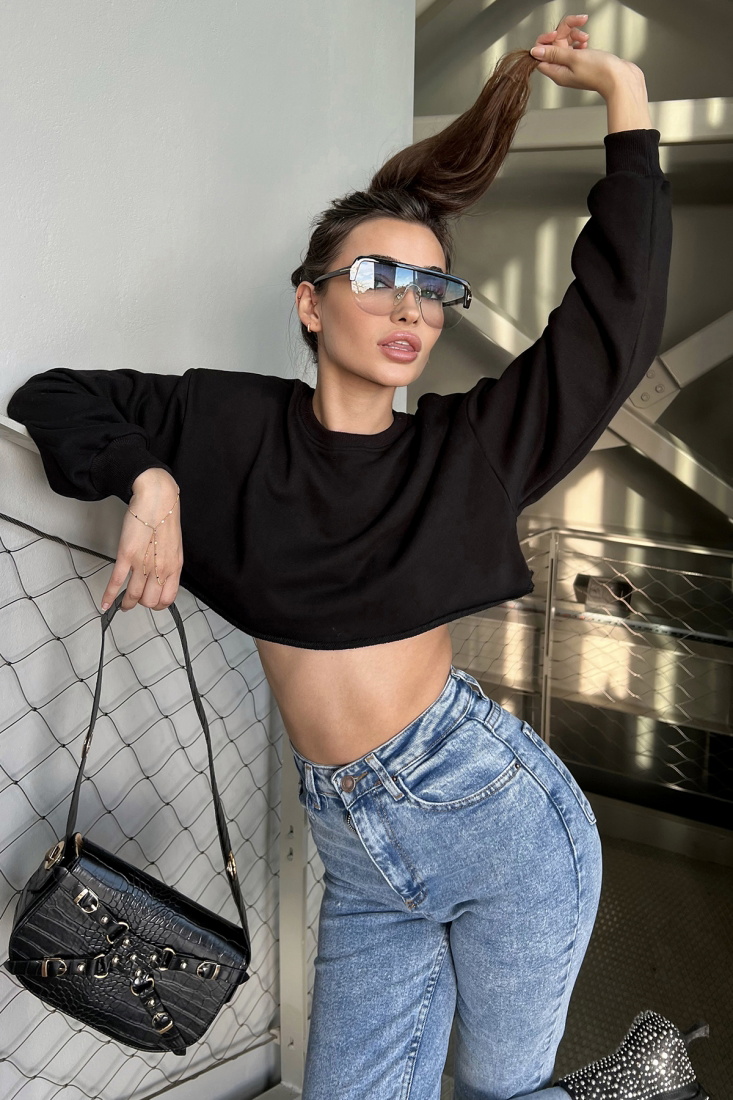 Siyah Basic Crop Top ATE3080 - EYYO