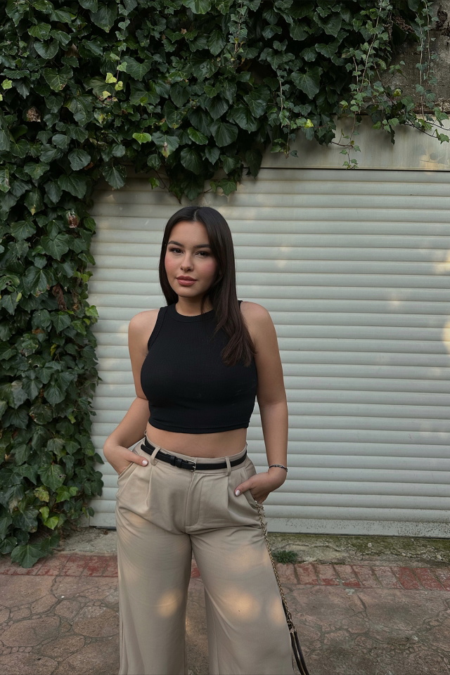 Siyah Basic Crop Top ATE3462 