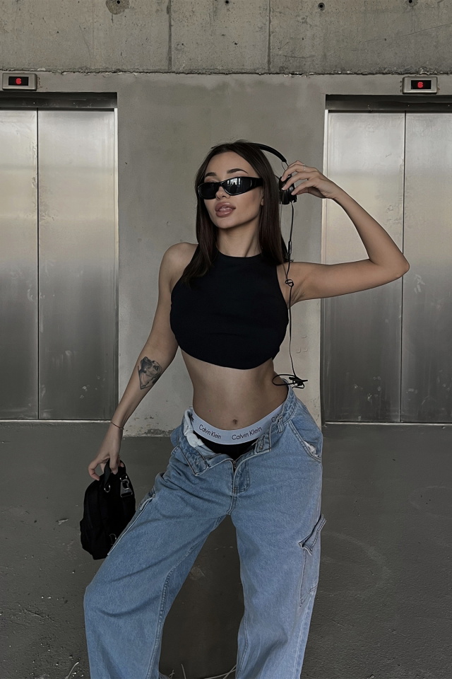 Siyah Basic Crop Top ATE3923 