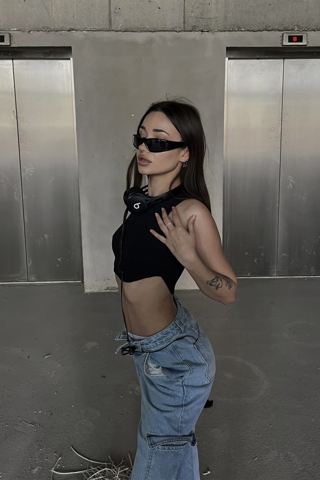 Siyah Basic Crop Top ATE3923 - 4