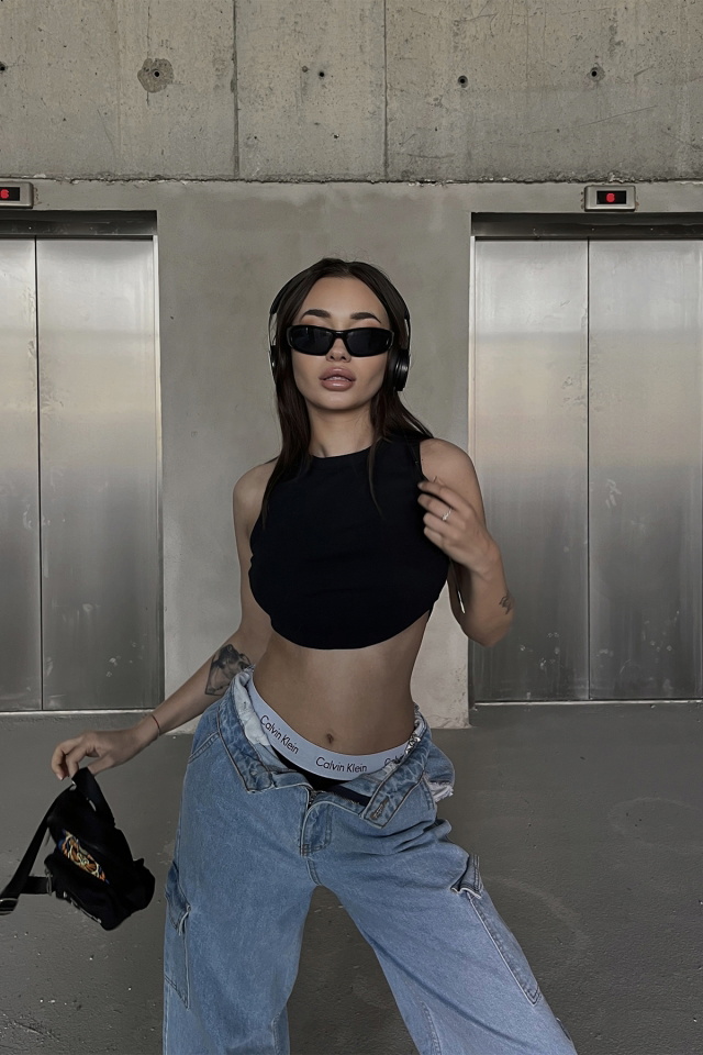 Siyah Basic Crop Top ATE3923 - 2