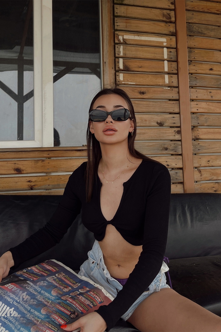 Siyah Basic Crop Top ATE4196 - DEPPOT