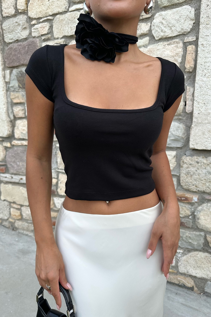 Siyah Basic Crop Top ATE4720 - EYYO ATELIER