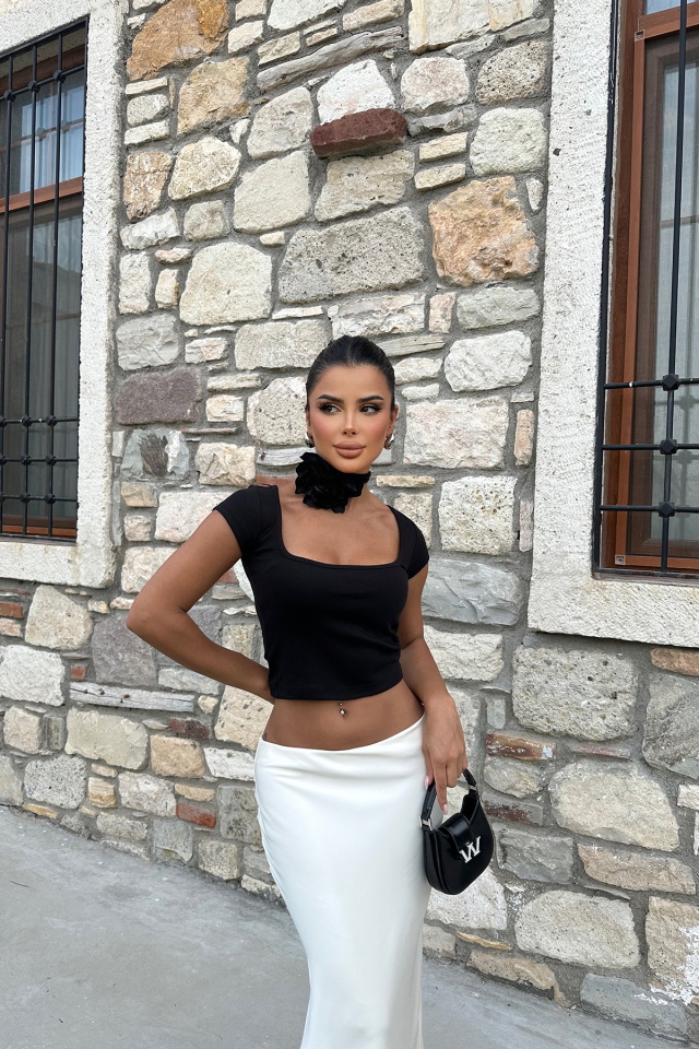 Siyah Basic Crop Top ATE4720 