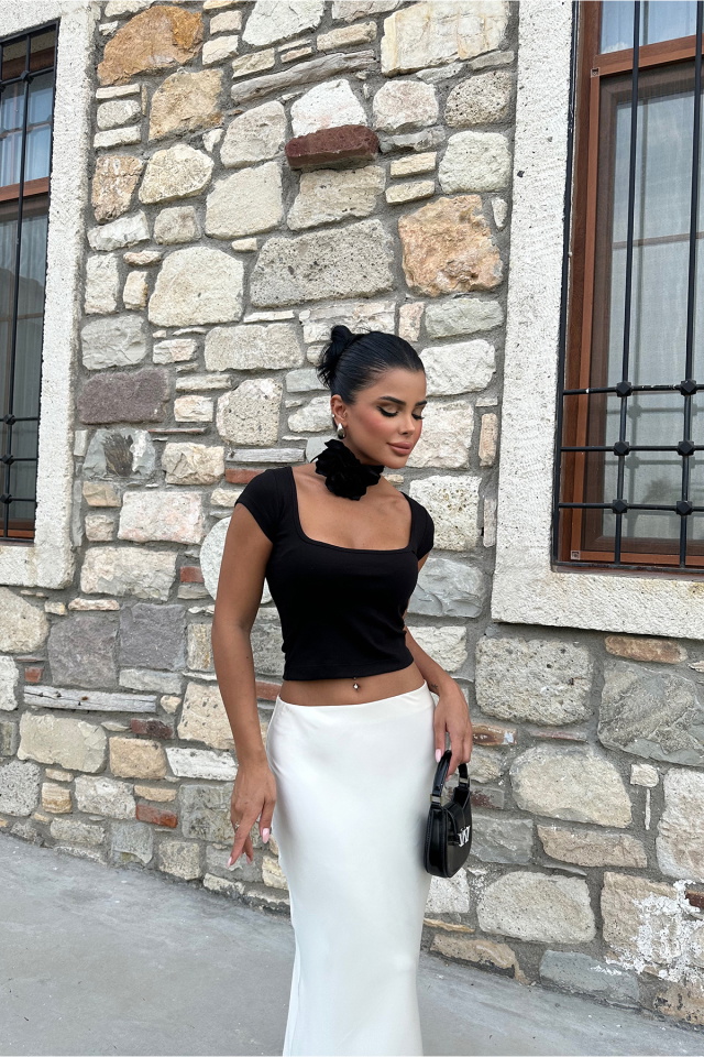 Siyah Basic Crop Top ATE4720 - 3