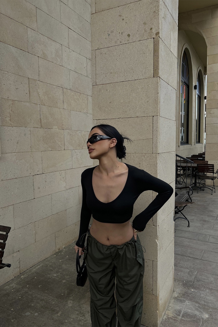 Siyah Basic Crop Top ATE4769 - gecce