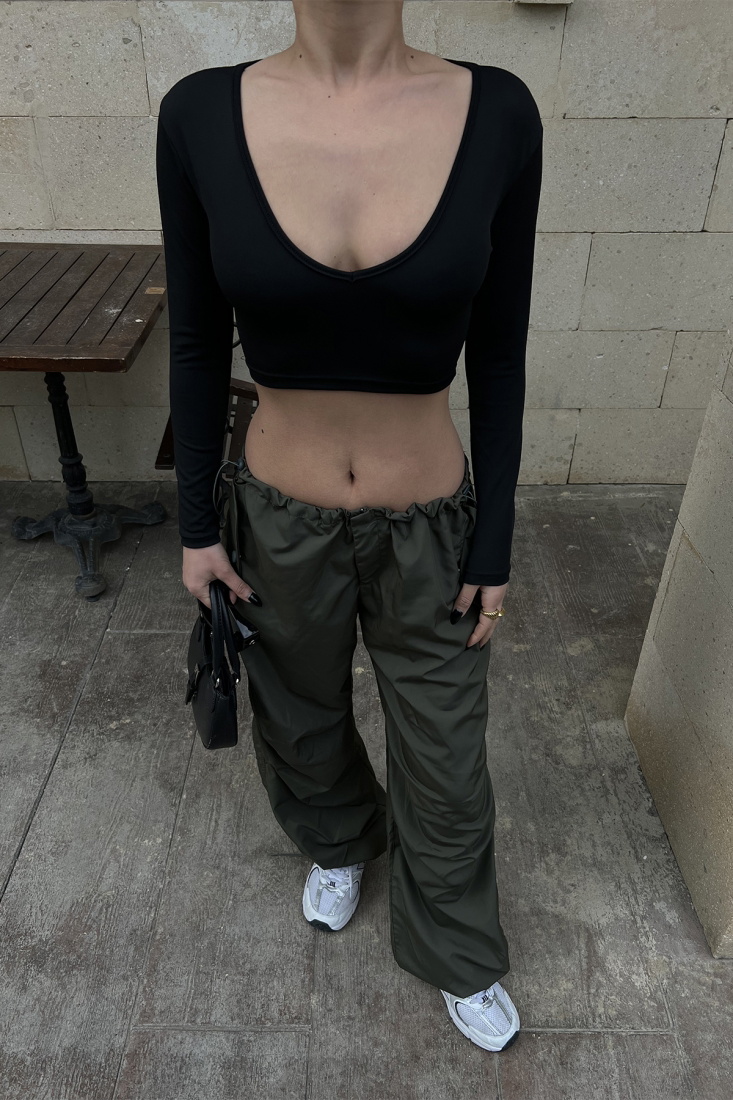 Siyah Basic Crop Top ATE4769 - gecce