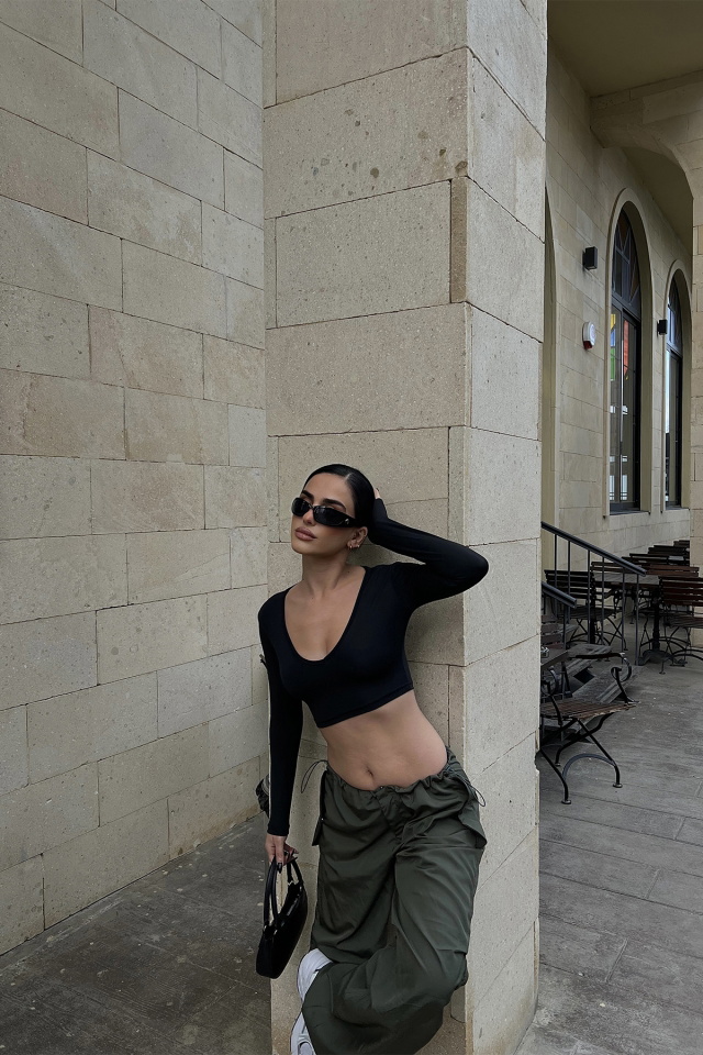Siyah Basic Crop Top ATE4769 - 3