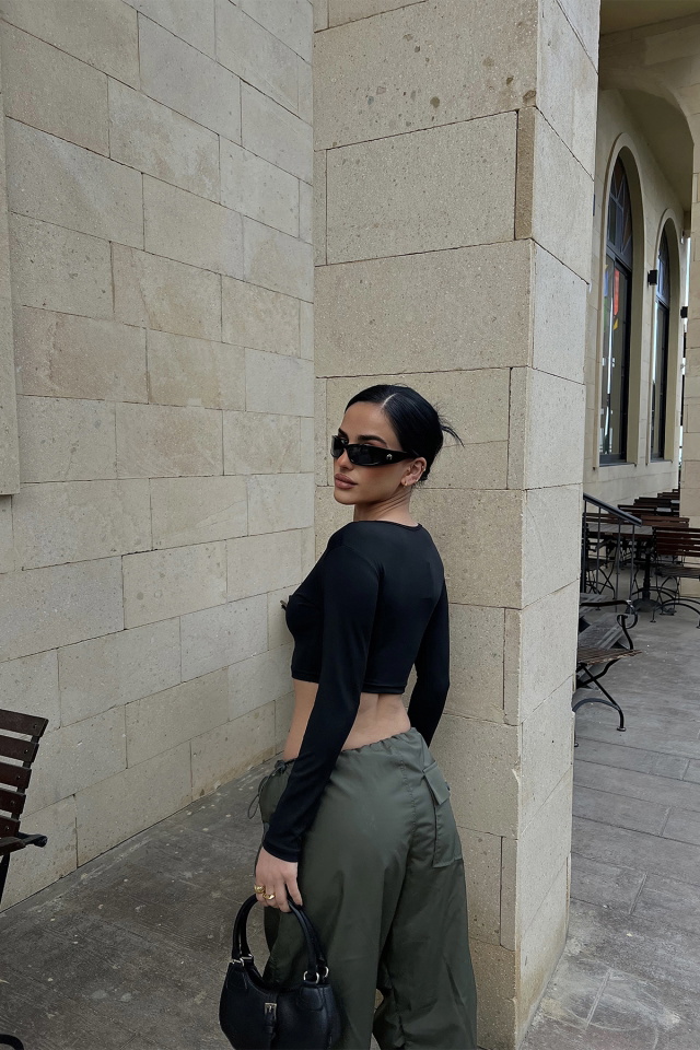 Siyah Basic Crop Top ATE4769 - 4