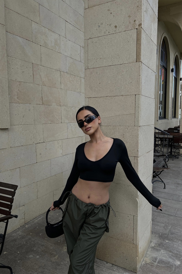 Siyah Basic Crop Top ATE4769 - 5