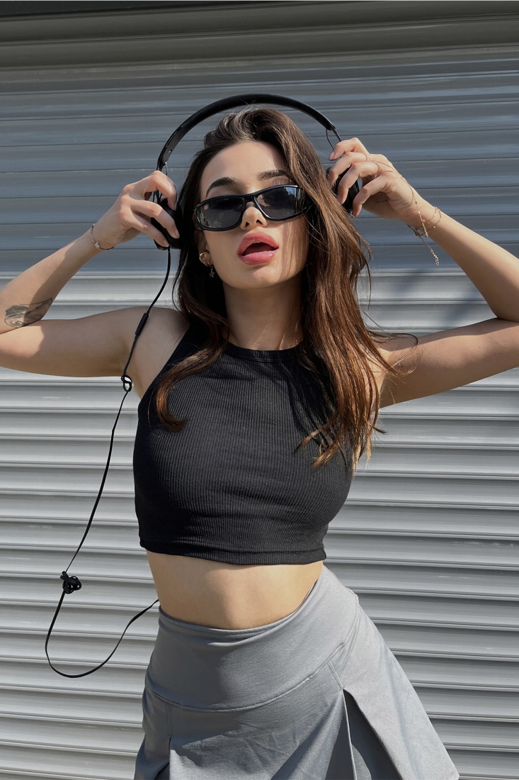 Siyah Basic Crop Top ATE6494 - gecce