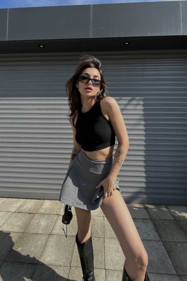 Siyah Basic Crop Top ATE6494 - 5