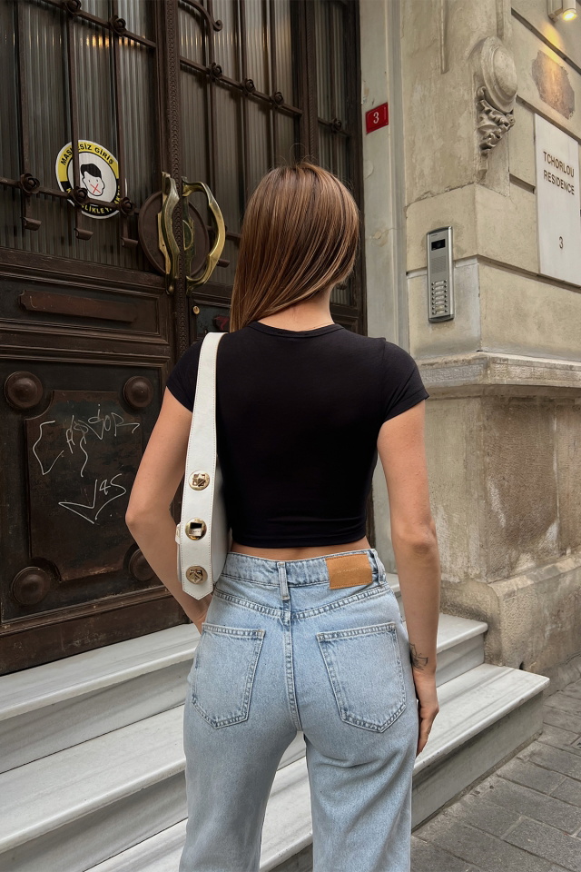 Siyah Basic Crop Top ATE6853 - 3