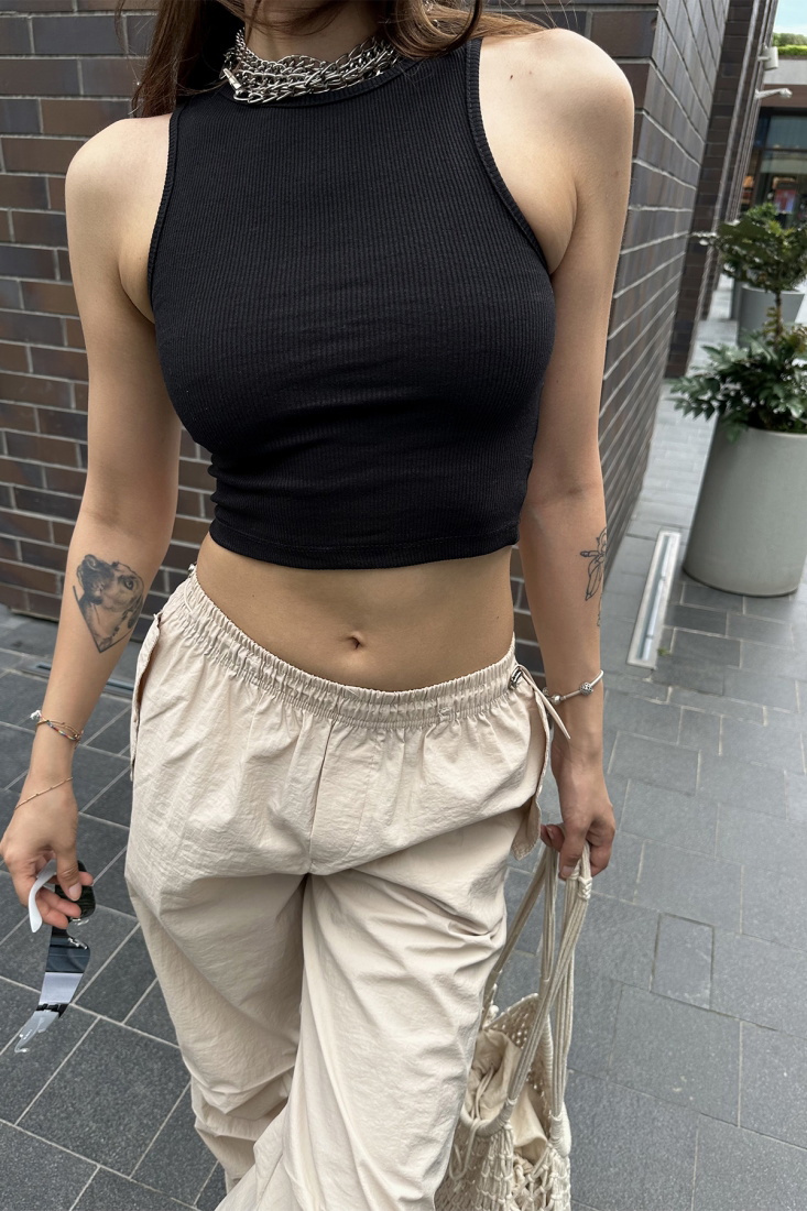 Siyah Basic Crop Top ATE7297 - KTN