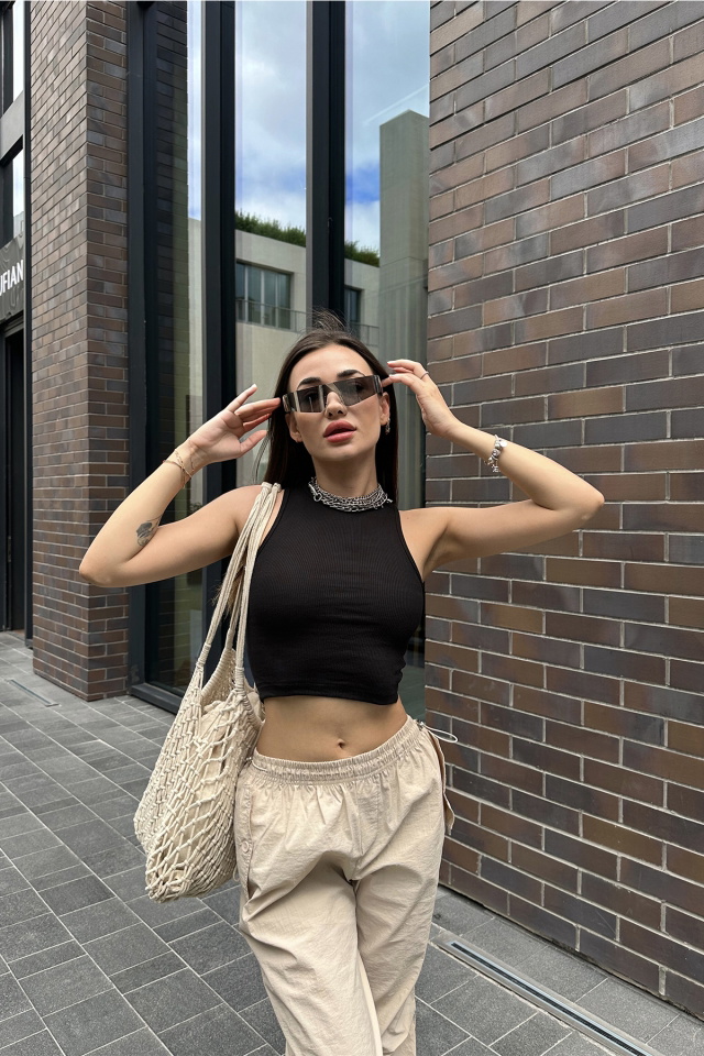 Siyah Basic Crop Top ATE7297 - 3