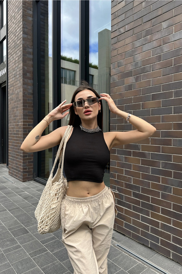 Siyah Basic Crop Top ATE7297 - KTN