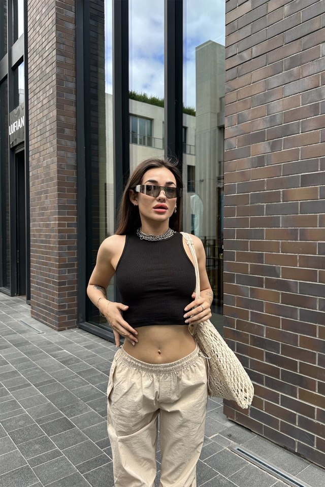 Siyah Basic Crop Top ATE7297 