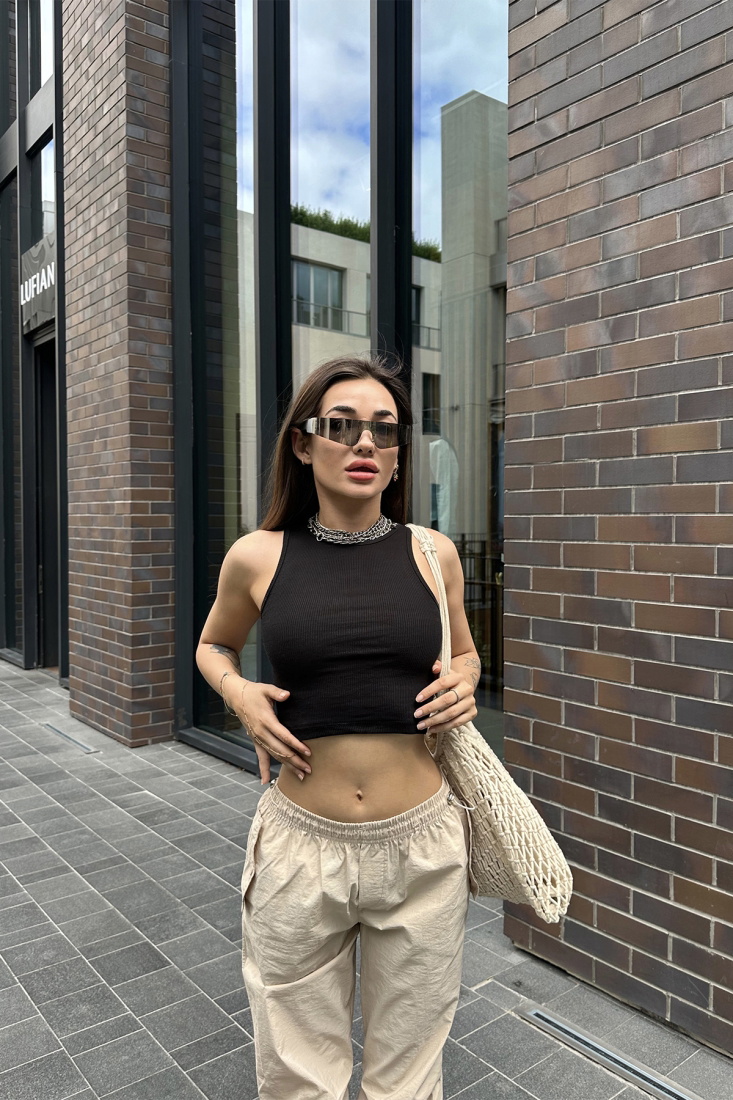 Siyah Basic Crop Top ATE7297 - KTN