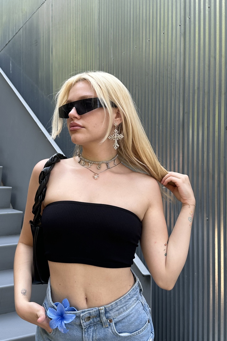 Siyah Basic Crop Top ATE7554 - İHRACAT