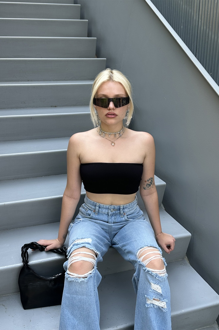 Siyah Basic Crop Top ATE7554 - İHRACAT