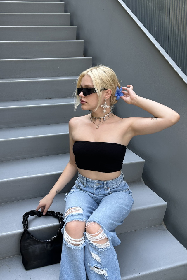 Siyah Basic Crop Top ATE7554 - 5