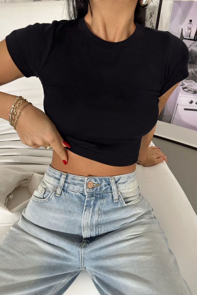 Siyah Basic Crop Top ATE8350 - 2
