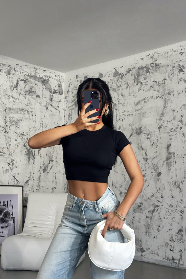 Siyah Basic Crop Top ATE8350 -