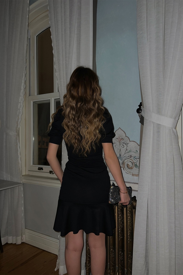 Siyah Basic Kısa Kol Mini Elbise ATE3649 - 3
