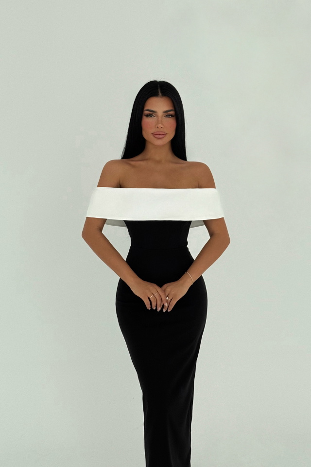 Siyah Raina Çift Renk Elbise ATE-2694 - 2