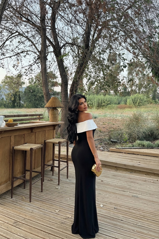 Siyah Raina Çift Renk Elbise ATE-2694 - 2