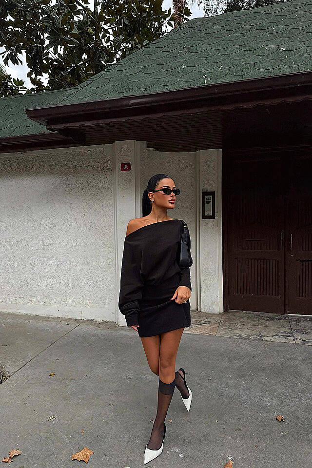 Siyah Basic Midi Elbise