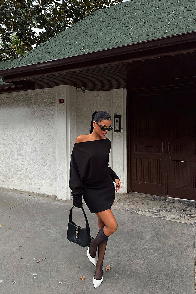 Siyah Basic Midi Elbise