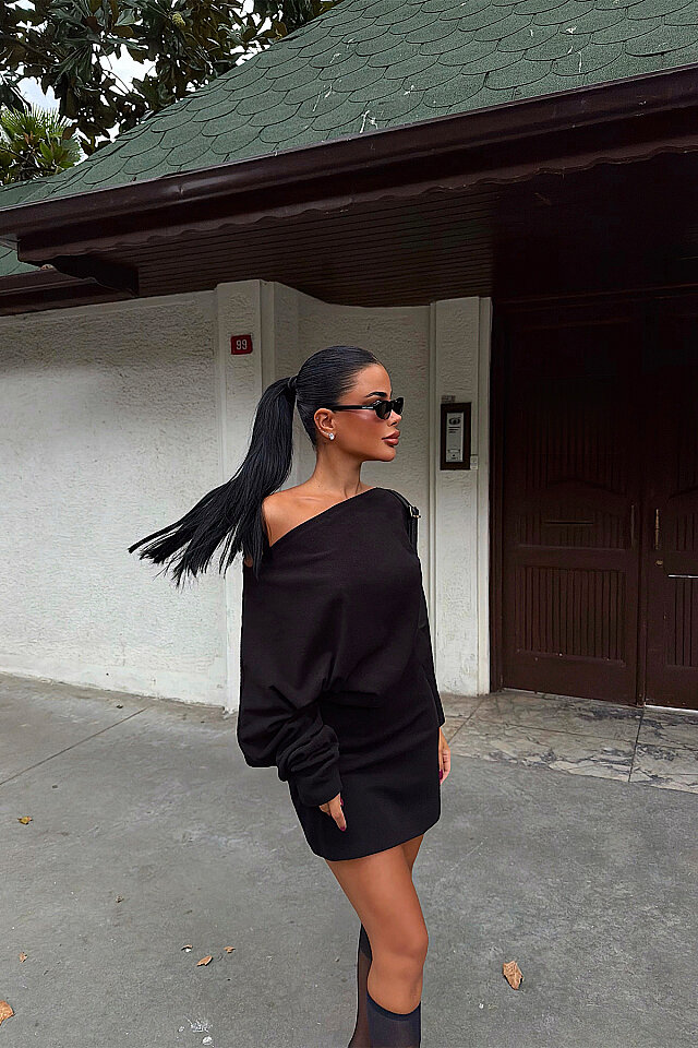 Siyah Basic Midi Elbise